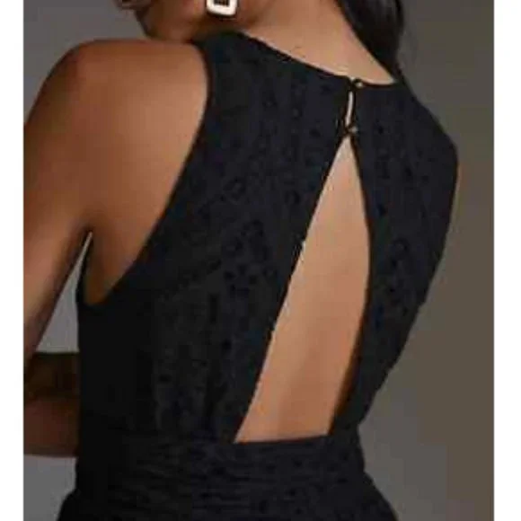 Anthropologie Maeve 6 NWT Eyelet Wrap Midi Dress Black $180 Pockets Cocktail - Picture 4 of 6